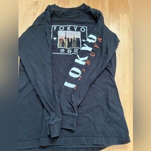 Tokyo Graphic Long Sleeve Tee - Black with Orange & White Print